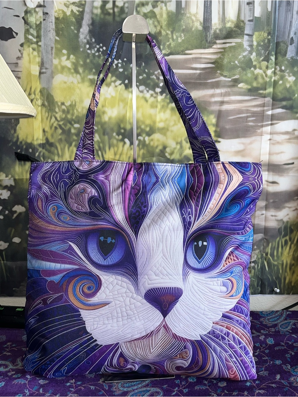 Purple and Blue Cat Face Tote Bag